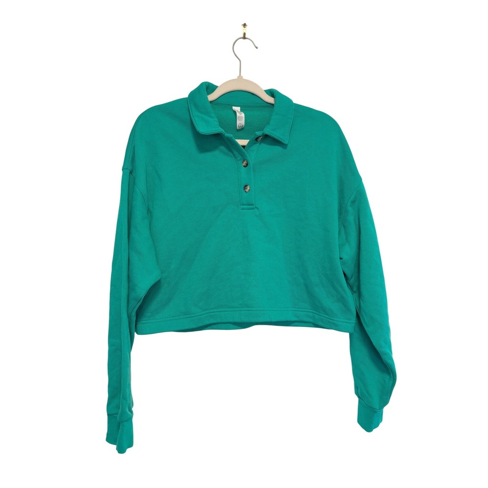 Alo Yoga Polo Club Henley Pullover Sweatshirt Green Cropped  Size S - Picture 5 of 8